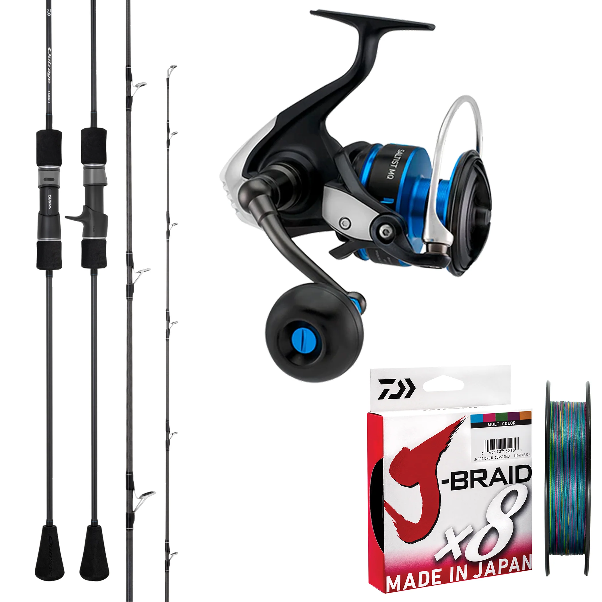 Daiwa 26 Outrage X 6'2" pe5/ Daiwa 21 Saltist MQ 5000D-H/ Daiwa J-Braid 40lb 300m - Multicolour
