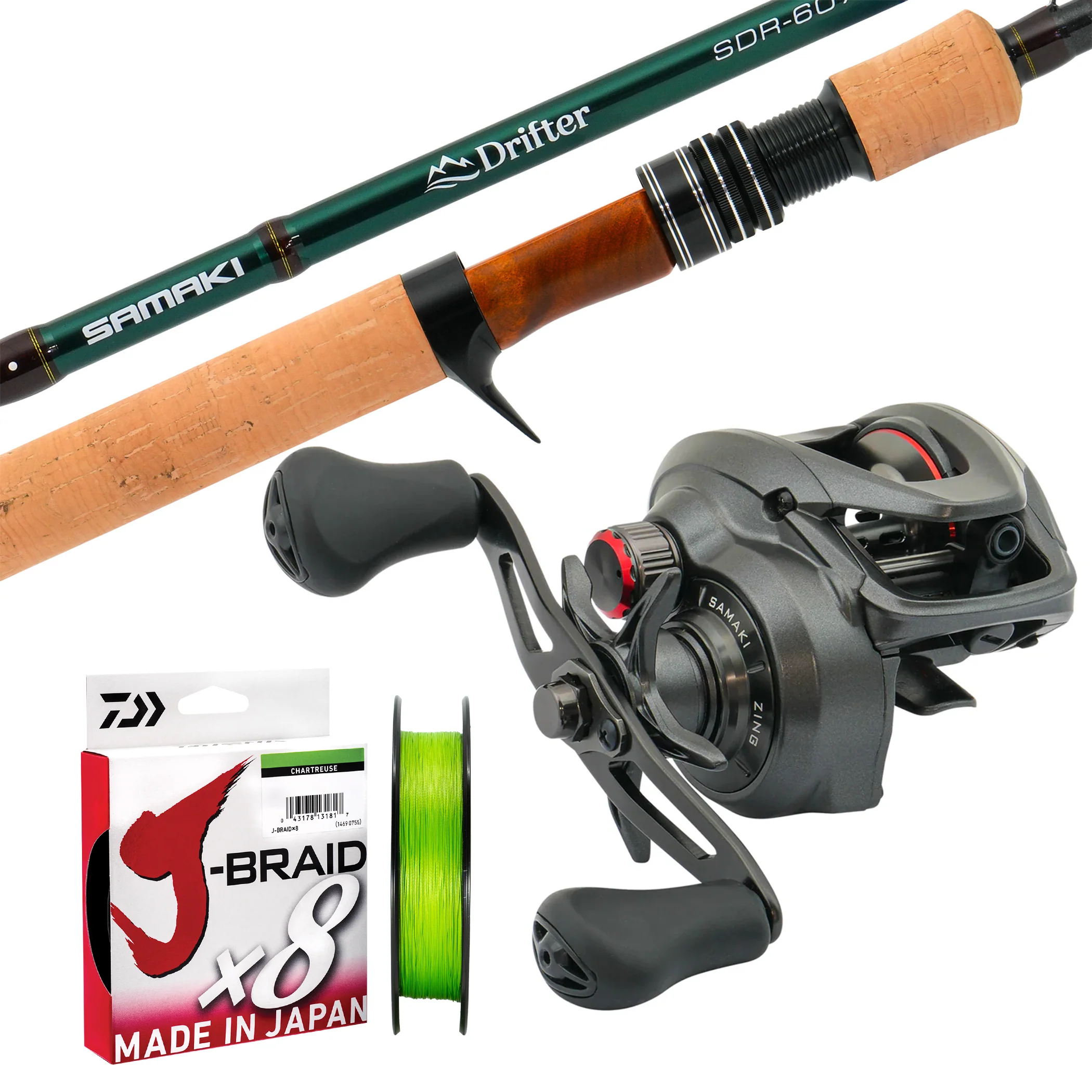 Samaki Drifter Travel 6' 7pc 8-14lb/ Samaki Zing 80/ Daiwa J-Braid 15lb 150m - Chartreuse