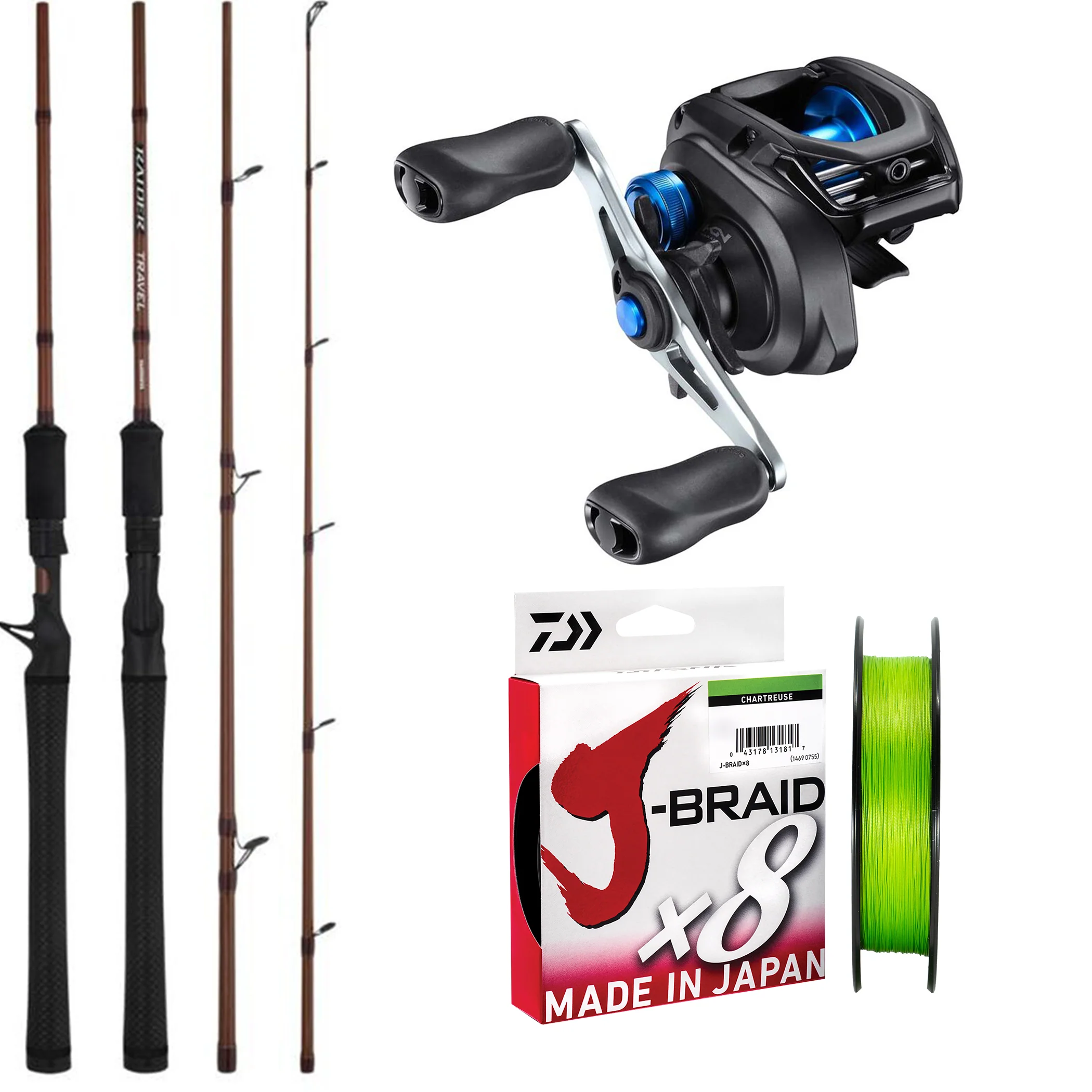 Shimano Raider Travel 6'4" 3pc 3-7kg/ Shimano SLX 150/ Daiwa J-Braid 20lb 150m - Chartreuse