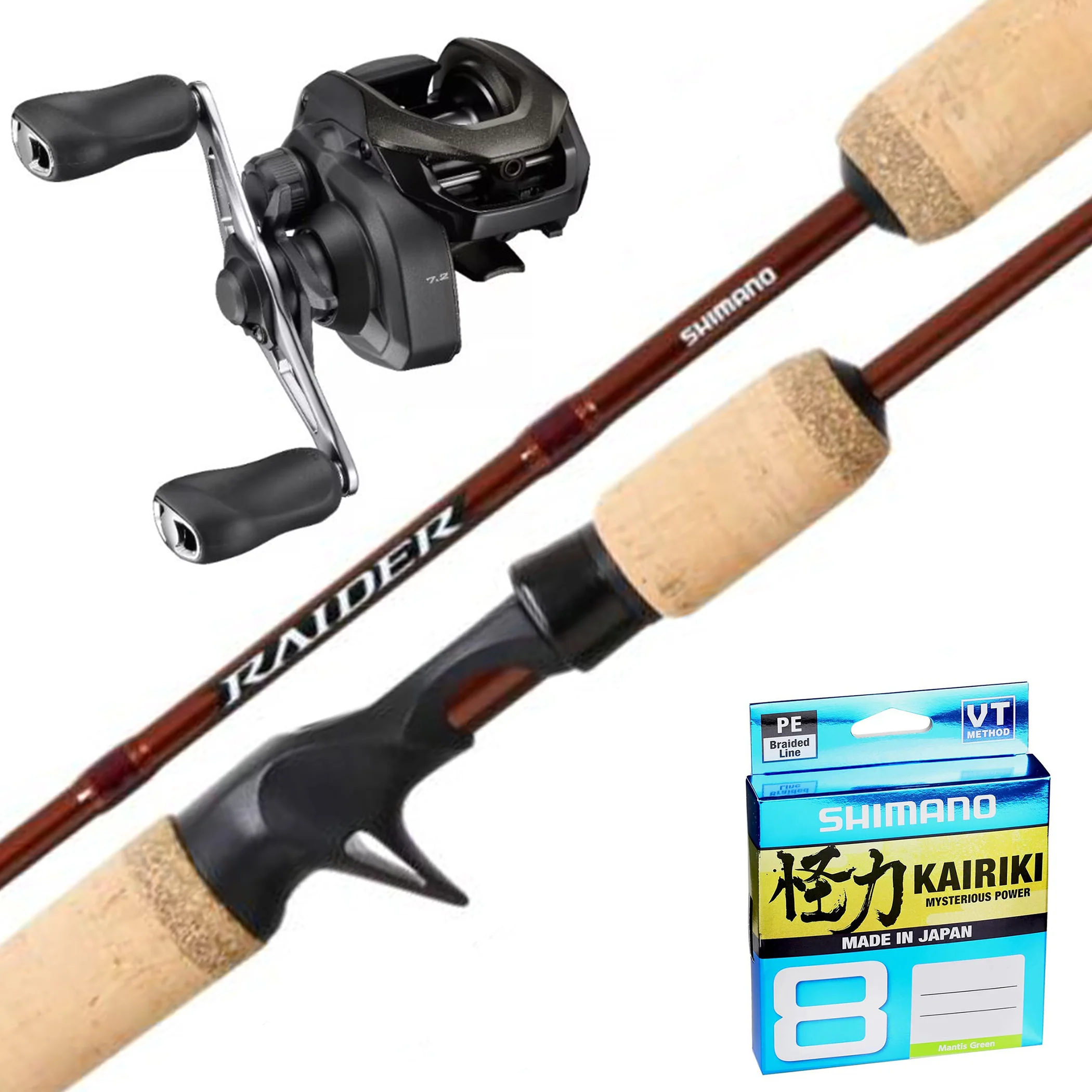 Shimano Raider 6'3" 1pc 3-6kg/ Shimano 24 Caius 150HG/ Shimano Kairiki 20lb 150m - Green