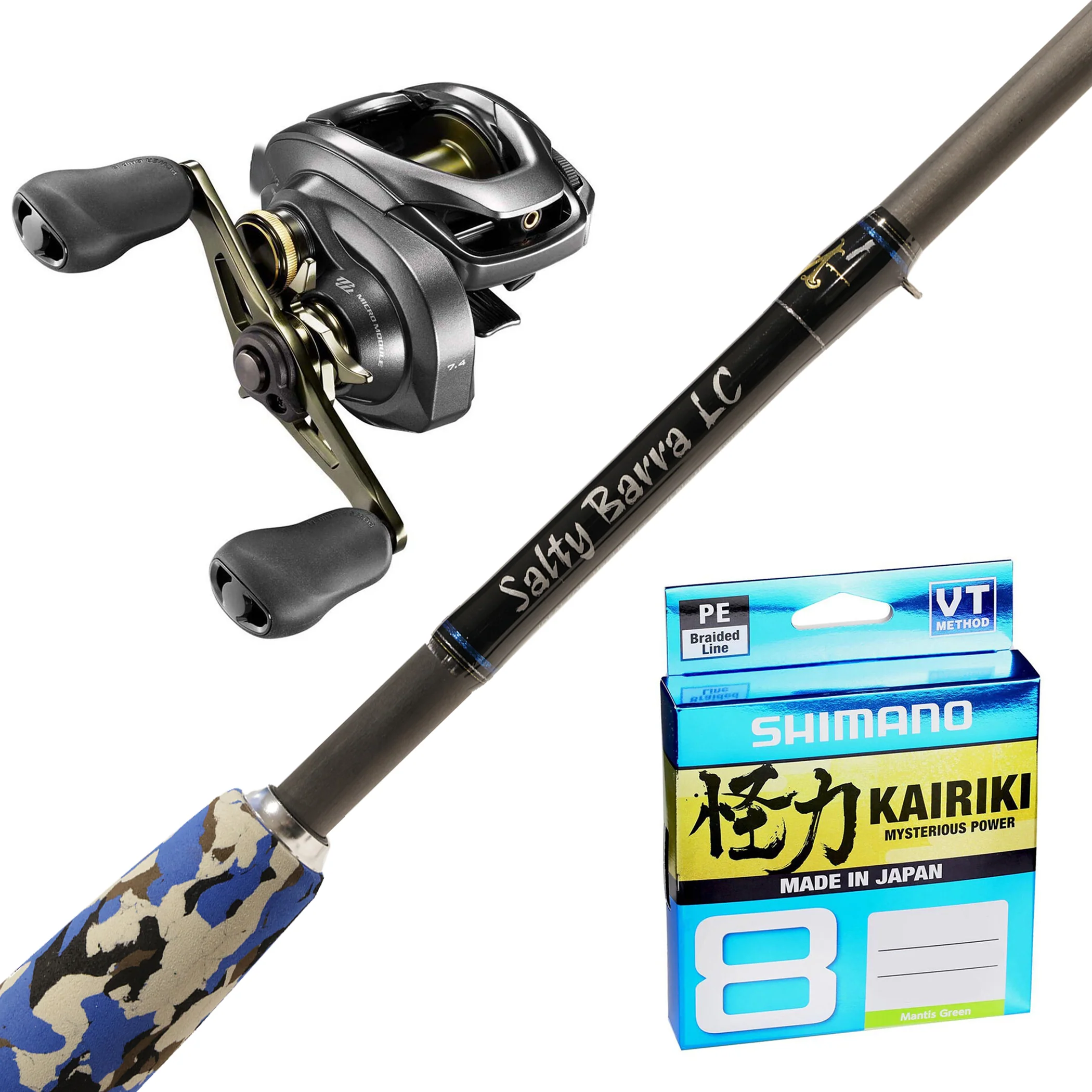 Millerods-Salty Barra LC 6'3" 2pc 6-10kg/ Shimano Curado DC 200HG/ Shimano Kairiki 30lb 150m - Green