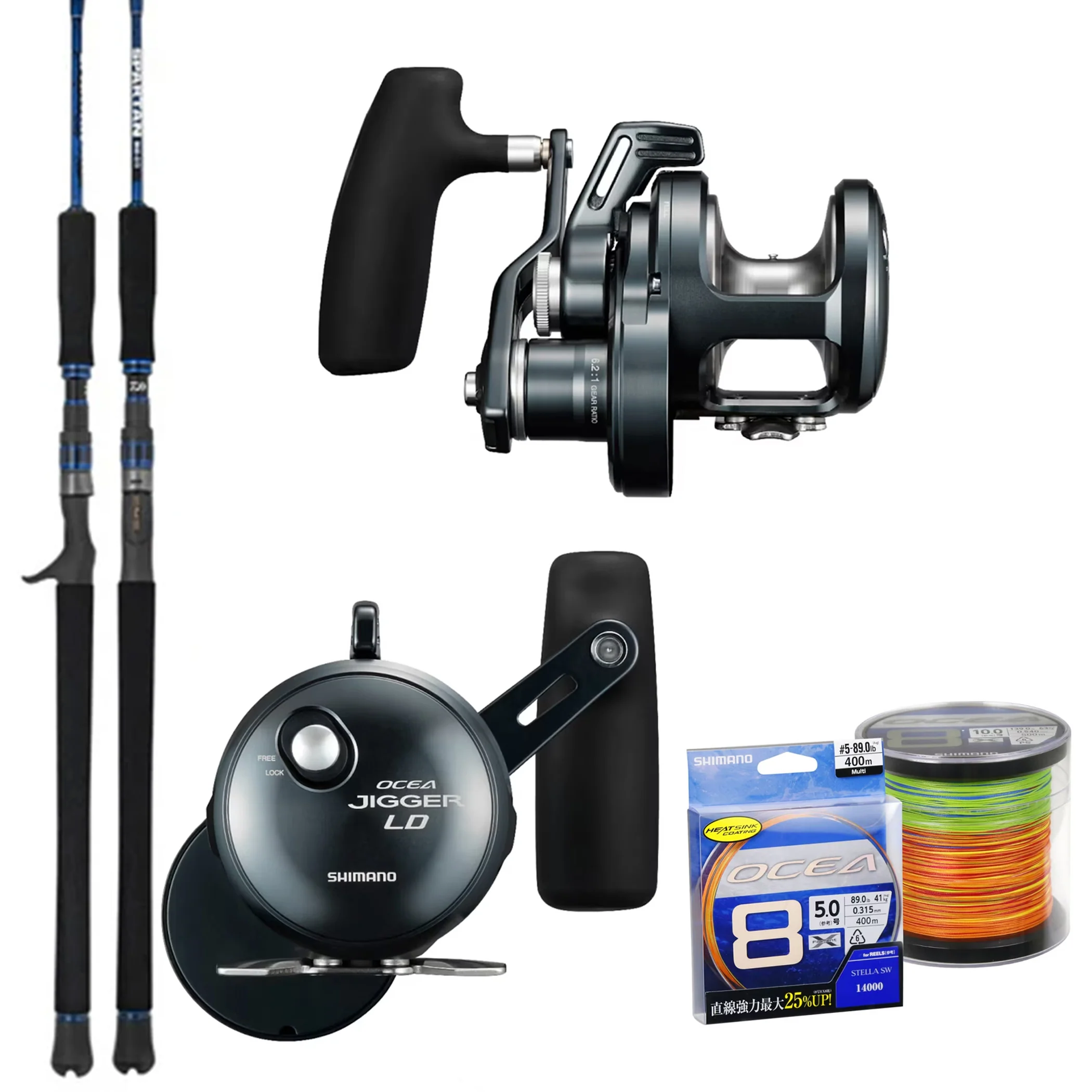 Daiwa 25 Spartan 5'4" pe6-8/ Shimano Ocea Jigger LD  2500HG/ Shimano Ocea 8 Pe 6 102lb - 400m