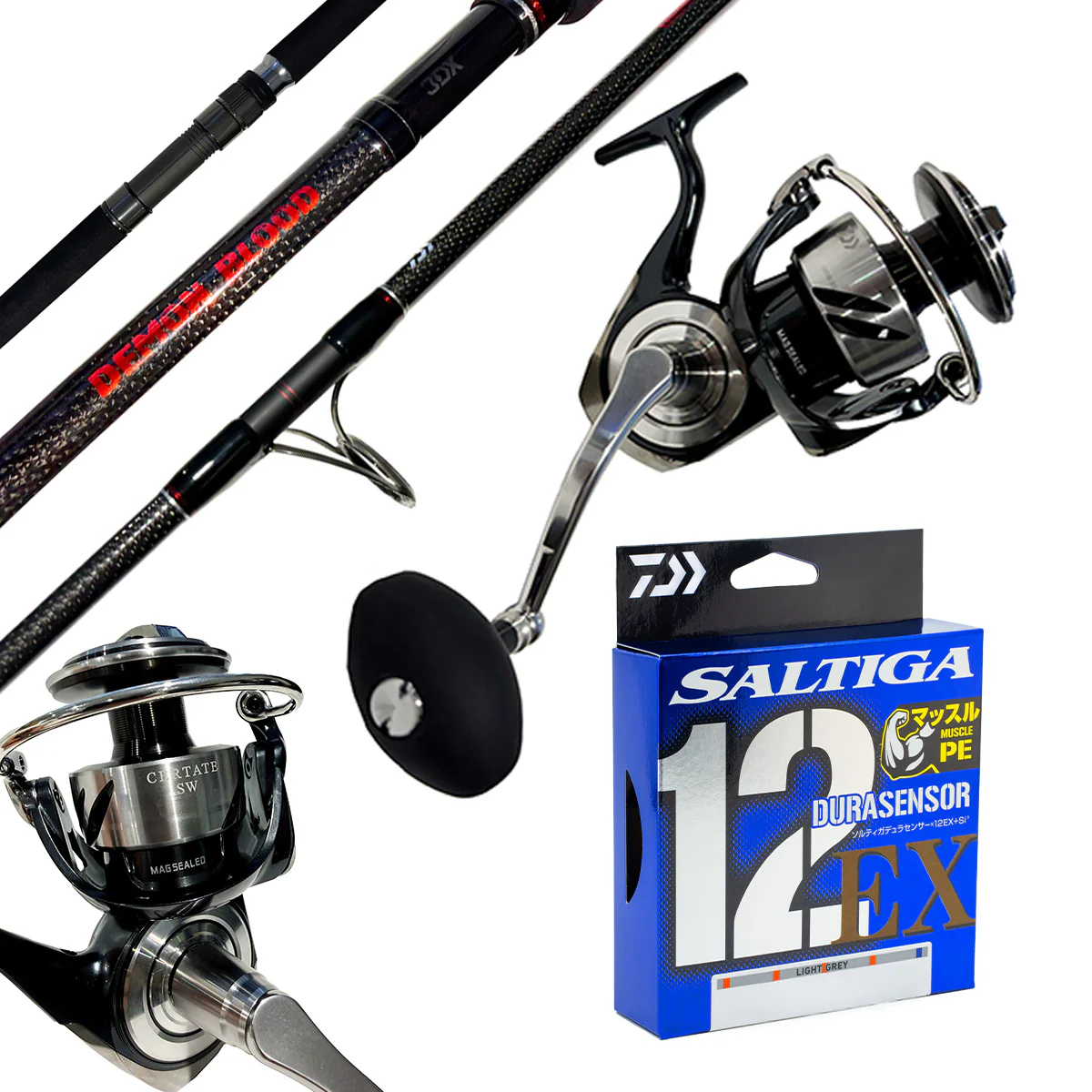 Daiwa 26 Demon Blood 8' Pe 6-8/ Daiwa 26 Certate SW 14000-XH/ Daiwa Saltiga 12 PE 8.0 300m - Grey