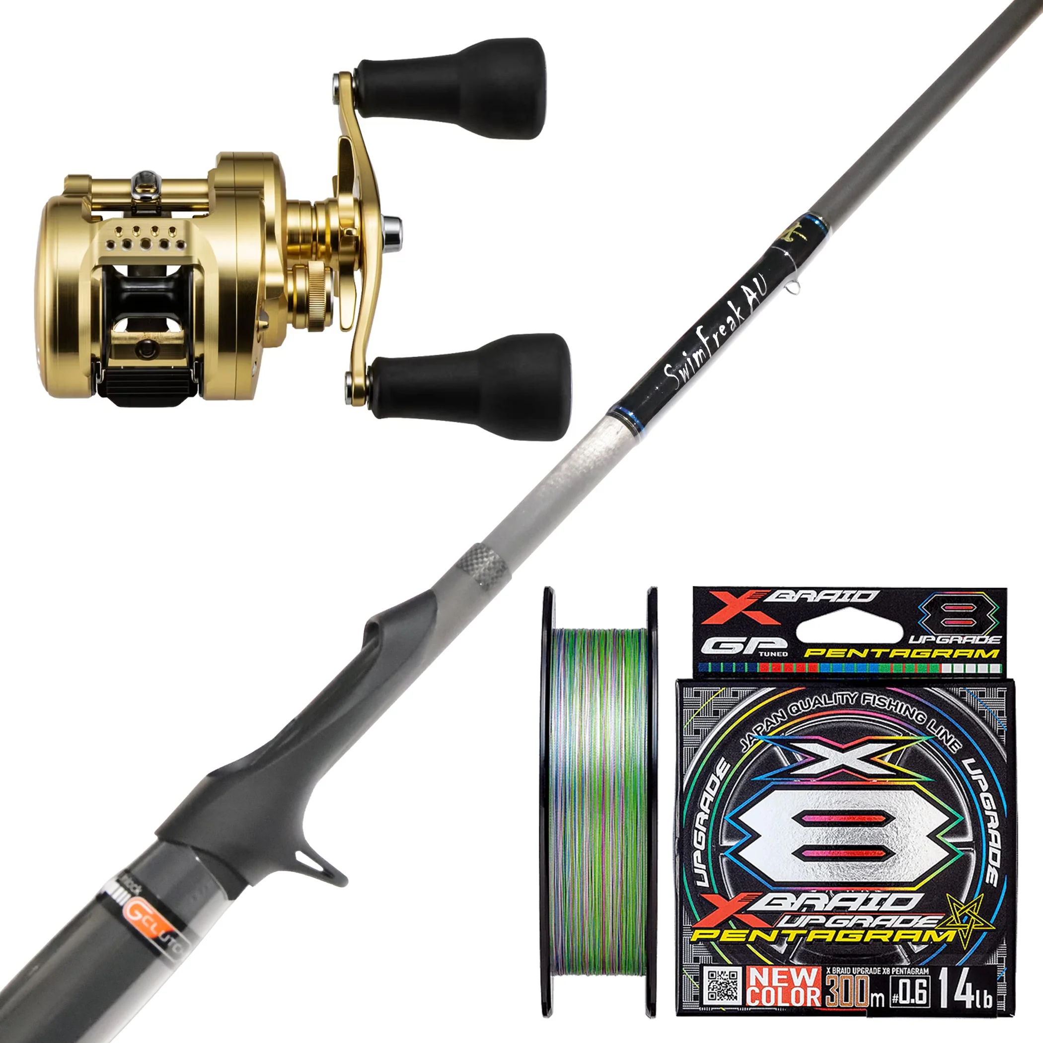 Millerods SwimFreak AU 7'8" 2pc(Butt Join) 6-12kg/ Shimano Calcutta Conquest MD 300XGLH/ X-Braid Upgrade 50lb 300m - Pentagram Multi