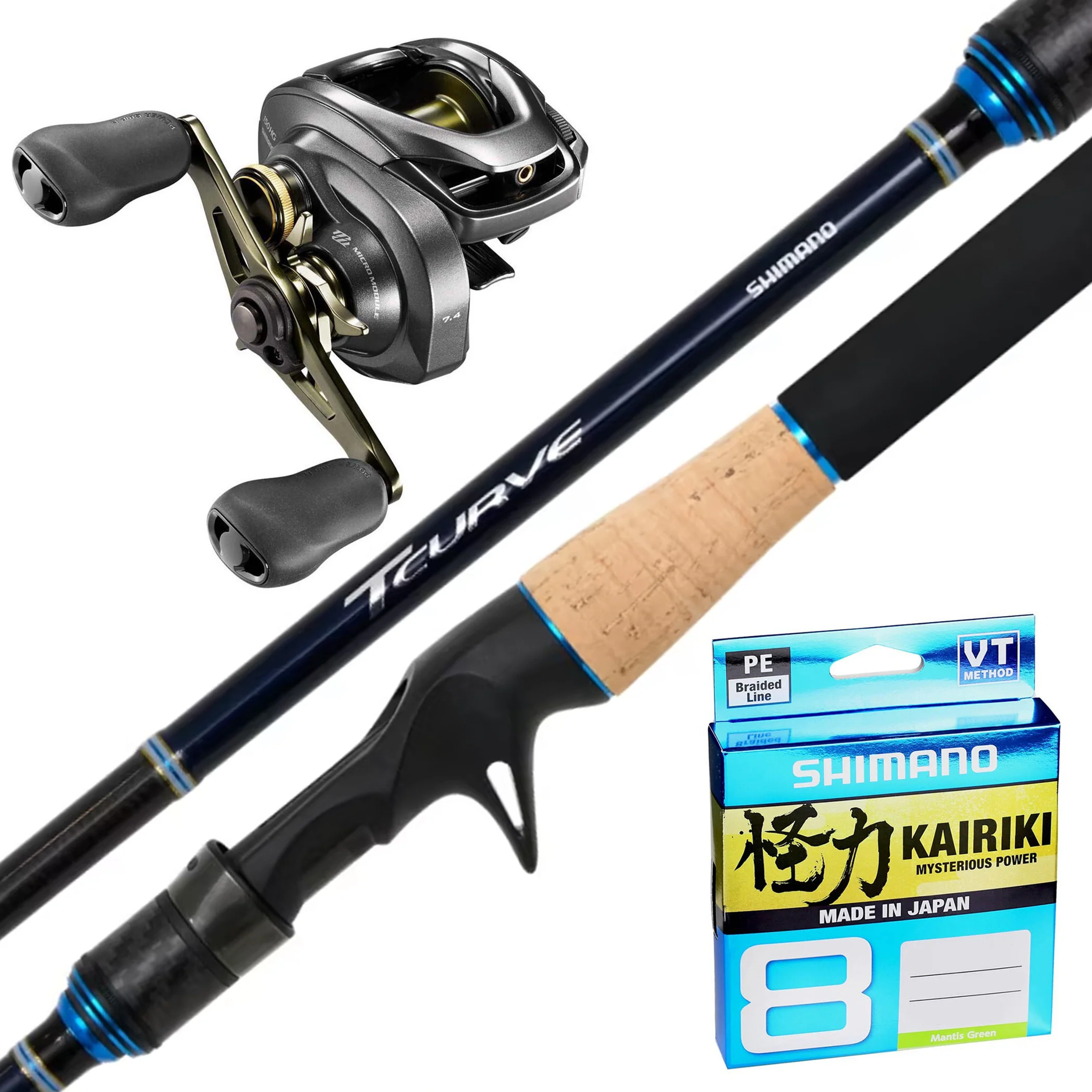 Shimano 24 T-Curve 6'10" 1pc 3-6kg/ Shimano Curado DC 150 HG/ Shimano Kairiki 15lb 150m - Green