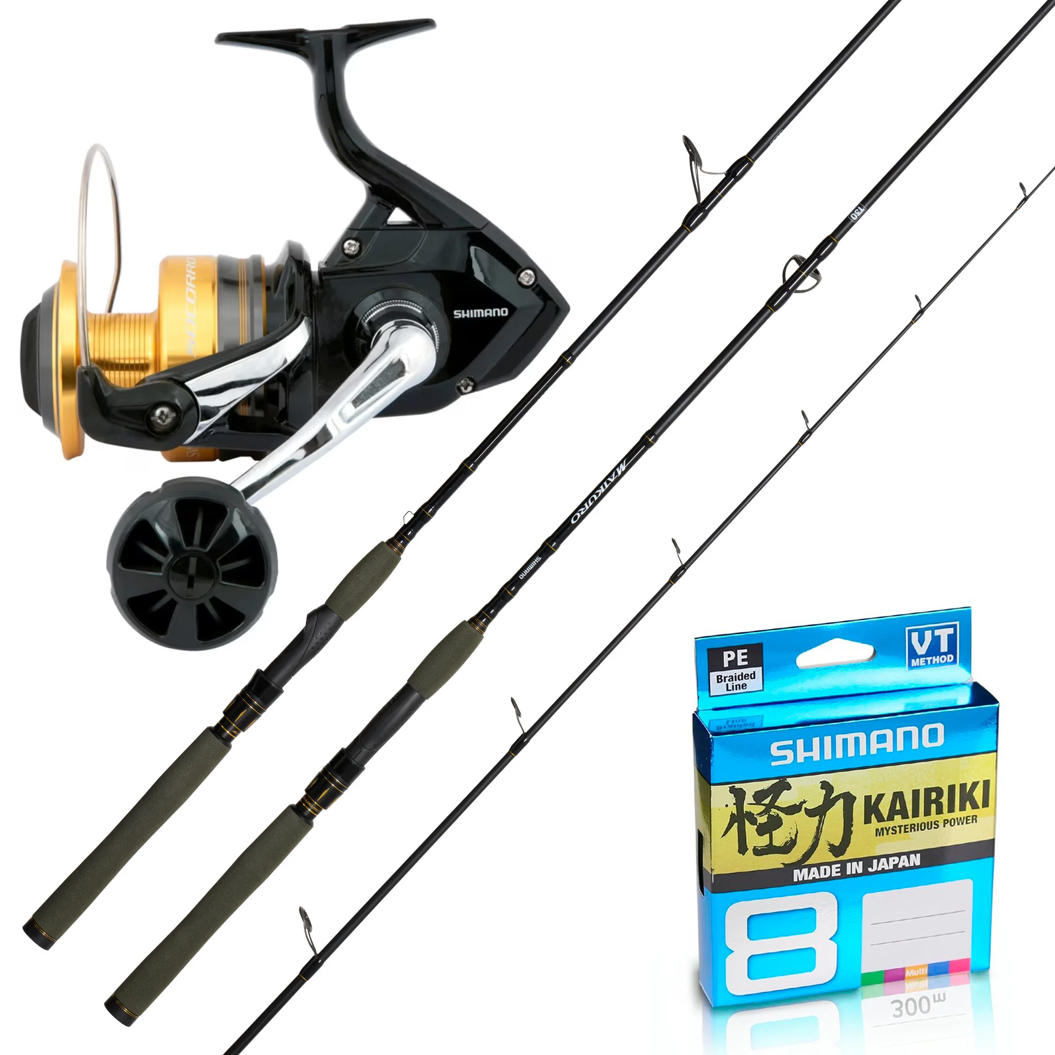 Shimano 25 Maikuro 9' 2pc 6-8kg/ Shimano Socorro SW 8000/ Shimano Kairiki 30lb 300m - Multi-Colour