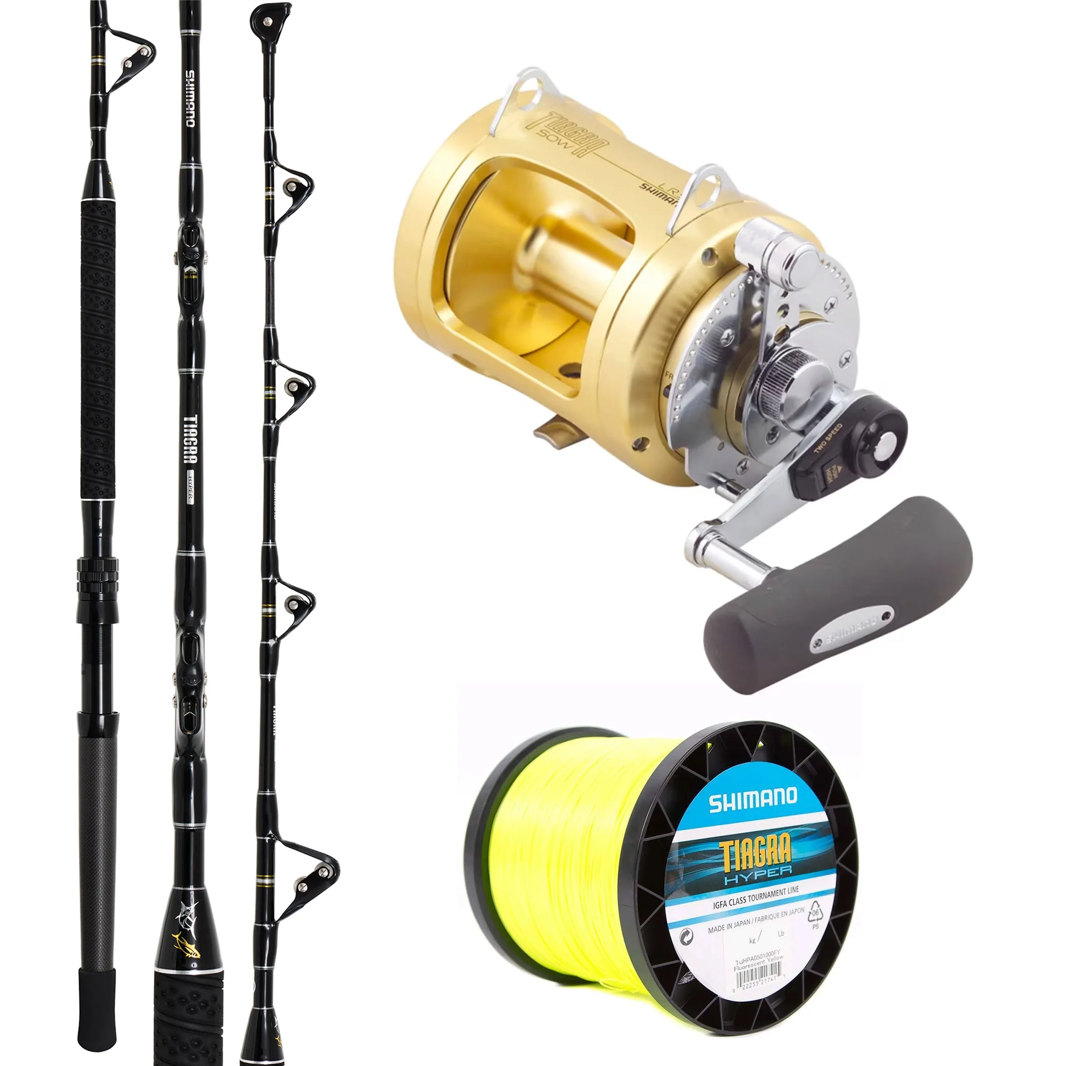 Shimano 25 Tiagra Hyper 24kg Straight Butt/ Shimano Tiagra 50WLRSA/ Shimano Tiagra Hyper 24kg 1000m - Yellow IGFA