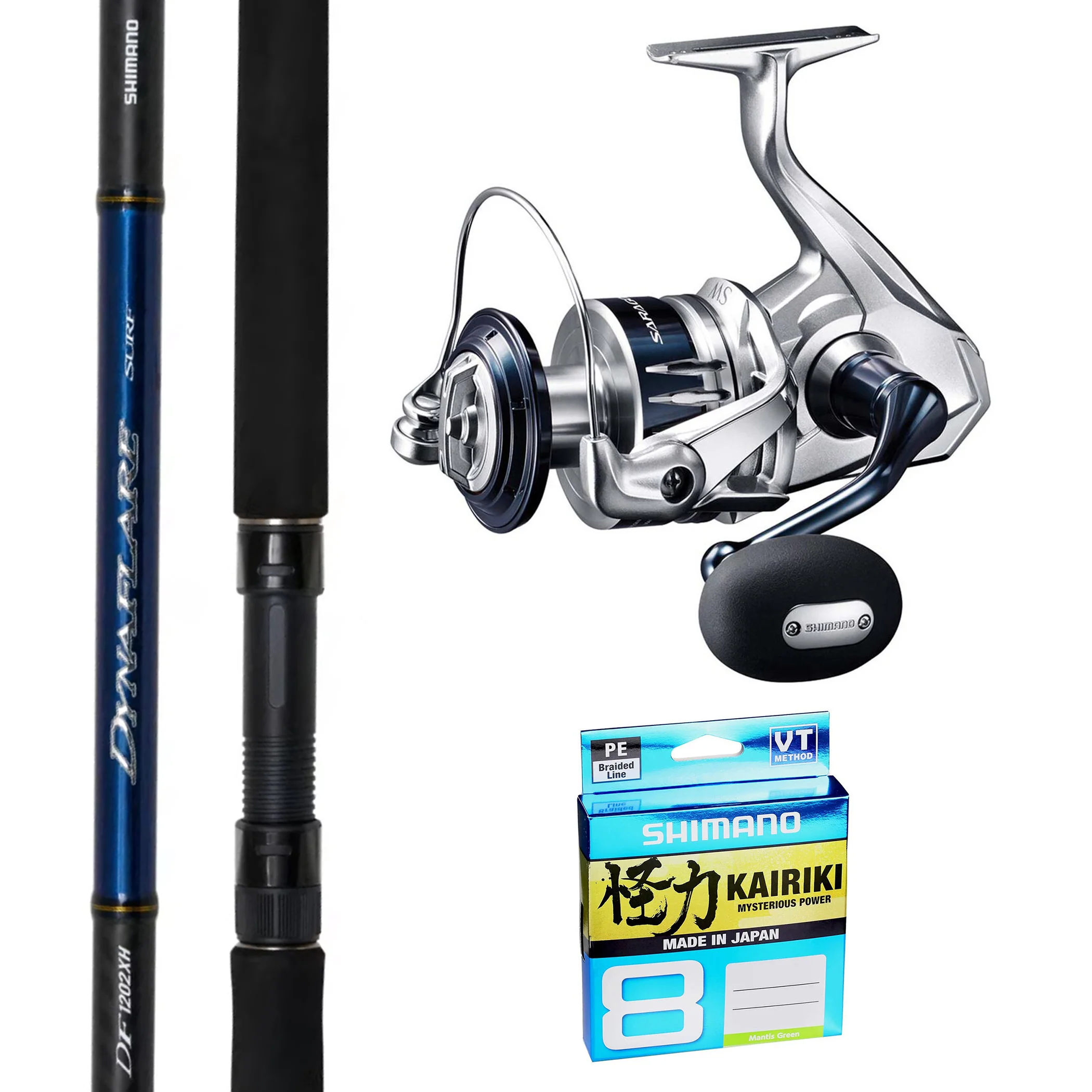 Shimano Dynaflare 9'8" 12-20kg 2pc/ Shimano Saragosa SW 8000 HG/ Shimano Kairiki 50lb 300m - Green
