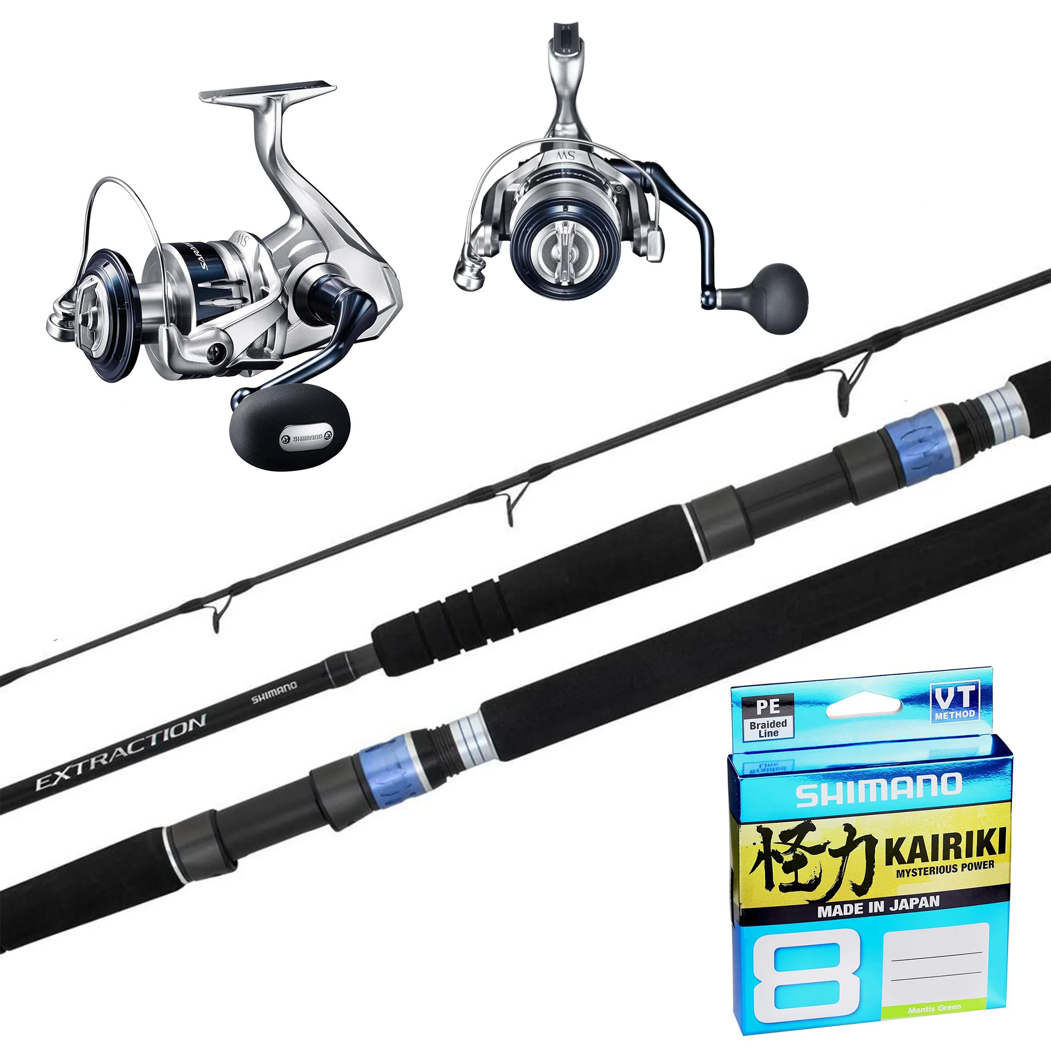 Shimano Extraction 6'6" 2pc 30-50lb/ Shimano Saragosa 8000 HG/ Shimano Kairiki 40lb 300m - Green