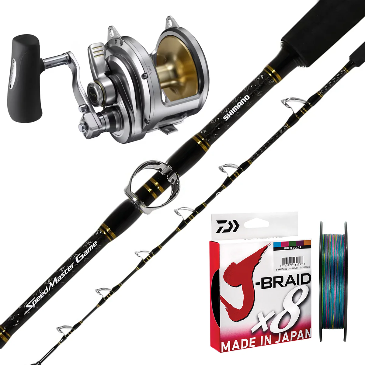 Shimano Speedmaster 24kg/ Shimano Talica 2 Speed 25A/ Daiwa J-Braid 50lb 500m - Multicolour