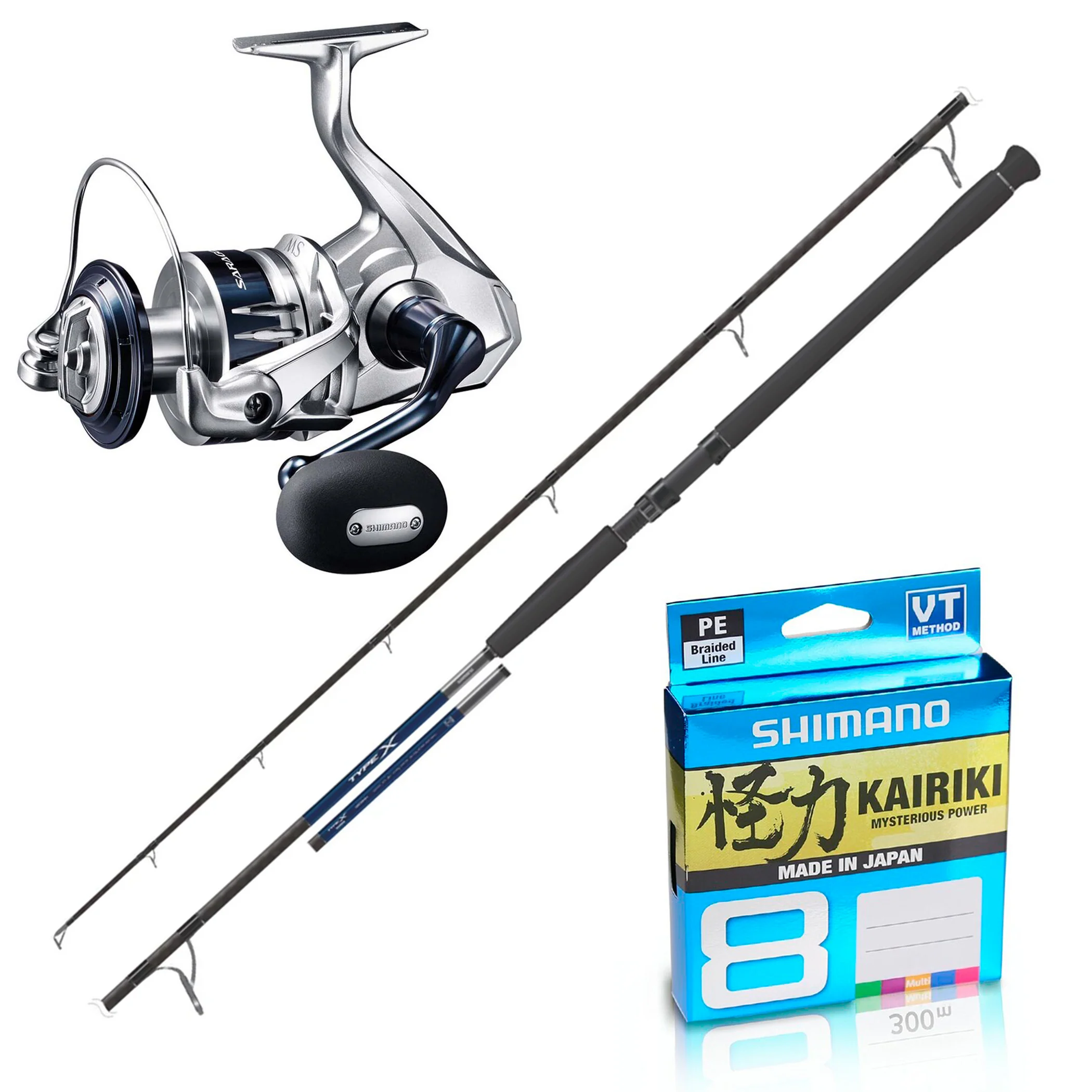 Shimano Type-X 12' 2pc 10-15kg/ Shimano Saragosa 10000 PG/ Shimano Kairiki 50lb 300m - Green